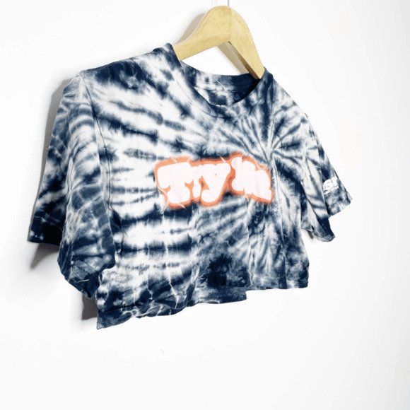 By Samii Ryan BSR Try Me Crop Tee Black Tie Dye Short Sleeve boxy womens small s - Picture 2 of 5